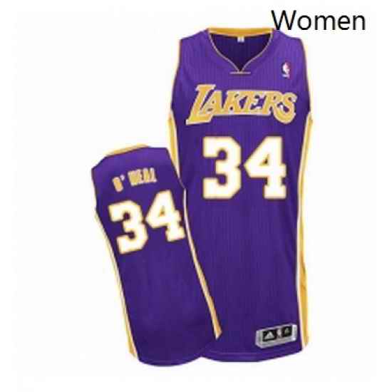 Womens Adidas Los Angeles Lakers 34 Shaquille ONeal Authentic Purple Road NBA Jersey